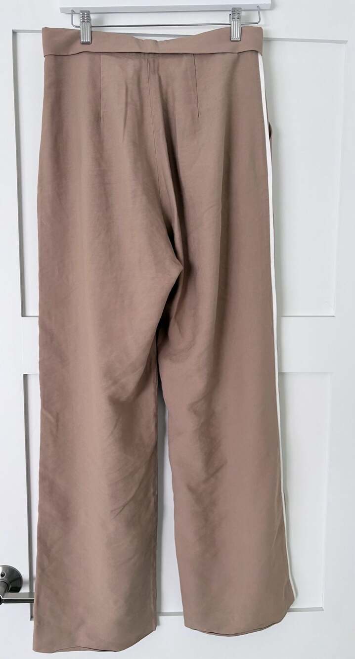 Nonchalant Tan Wide-Leg Tailored Trousers with White Side Stripe Size Small - Picture 2 of 5